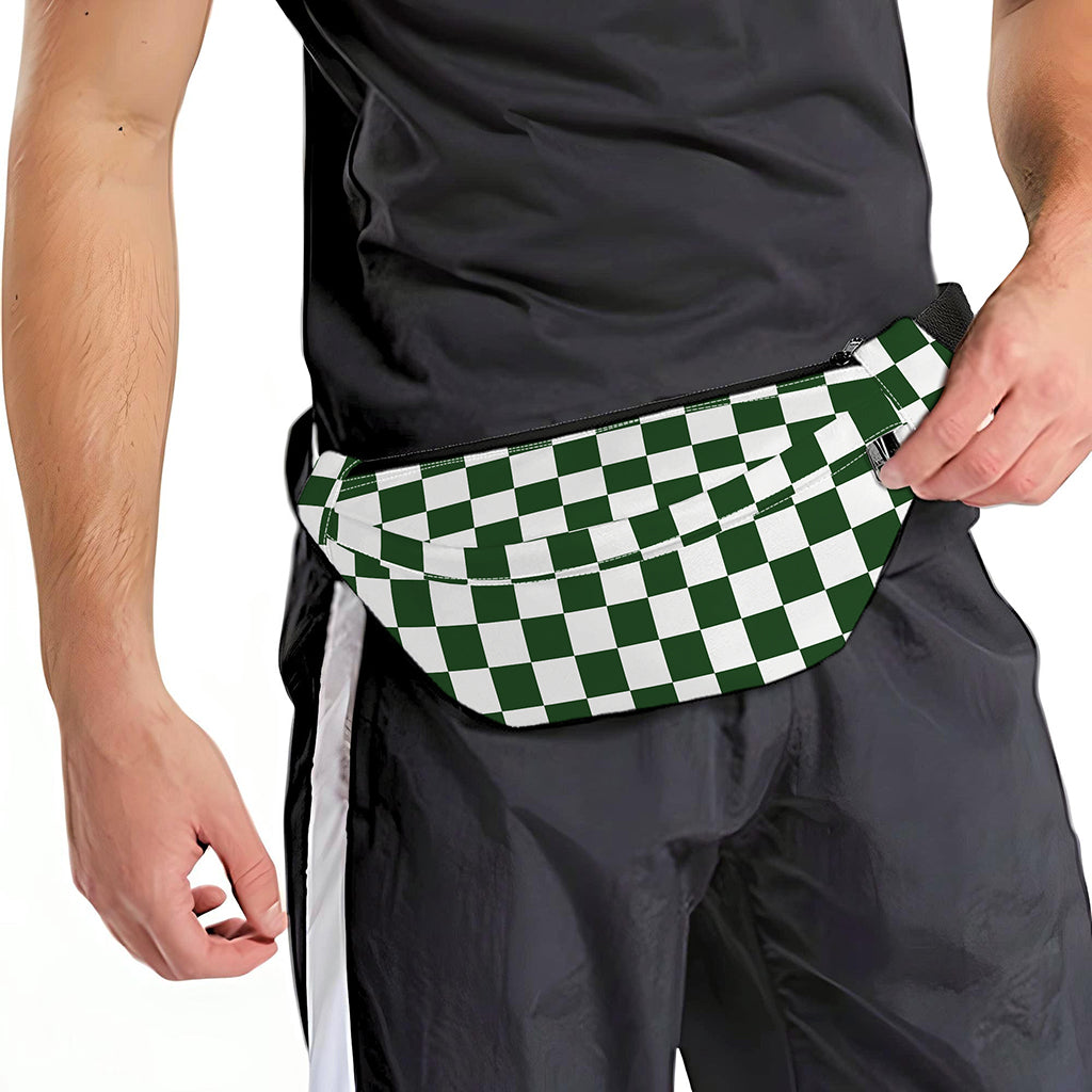 Forest Green And White Checkered Print Fanny Pack