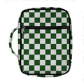 Forest Green And White Checkered Print Front Pocket Bible Bag