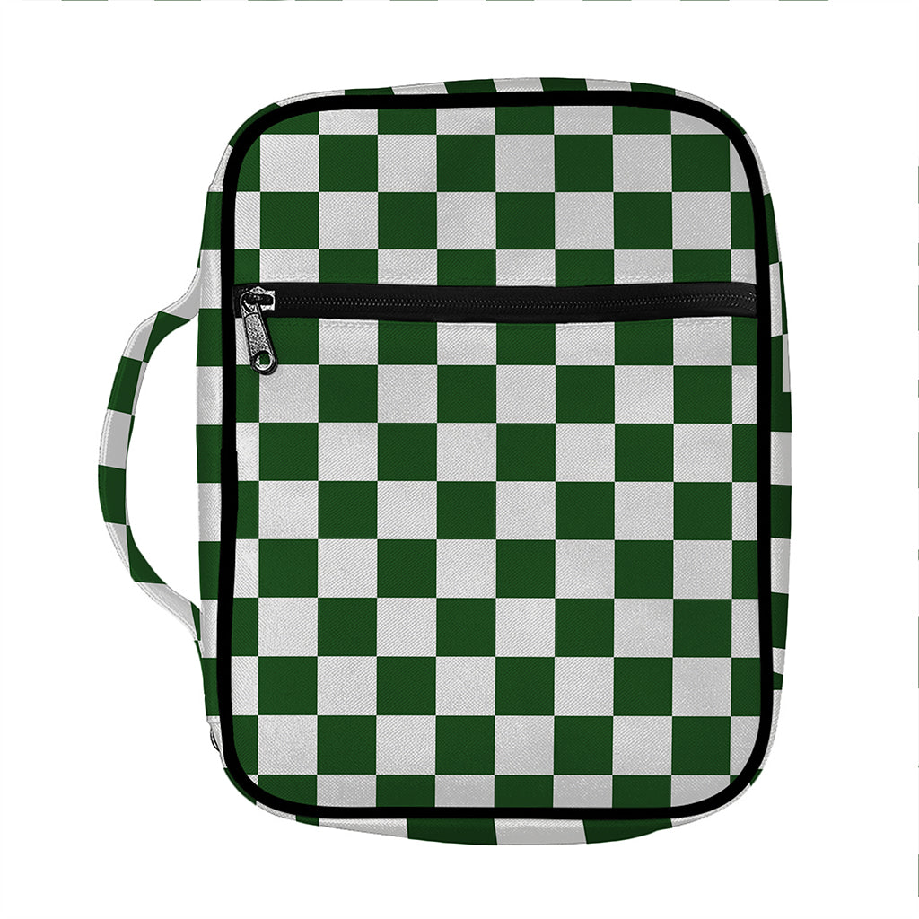 Forest Green And White Checkered Print Front Pocket Bible Bag