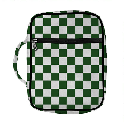 Forest Green And White Checkered Print Front Pocket Bible Bag