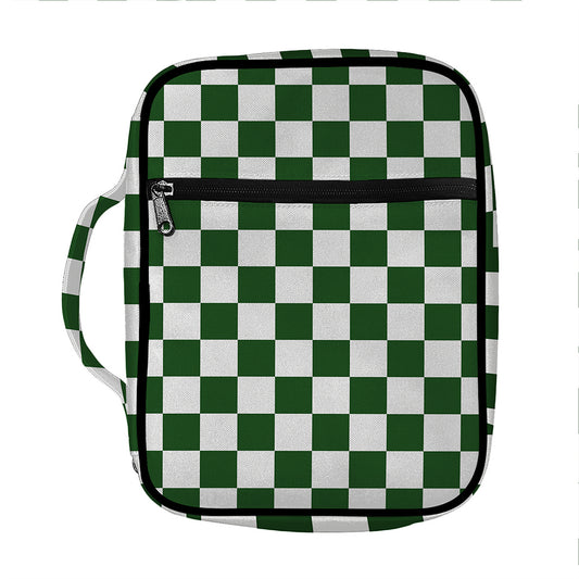 Forest Green And White Checkered Print Front Pocket Bible Bag