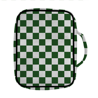 Forest Green And White Checkered Print Front Pocket Bible Bag