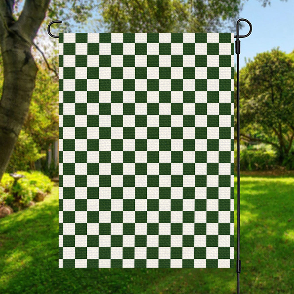 Forest Green And White Checkered Print Garden Flag