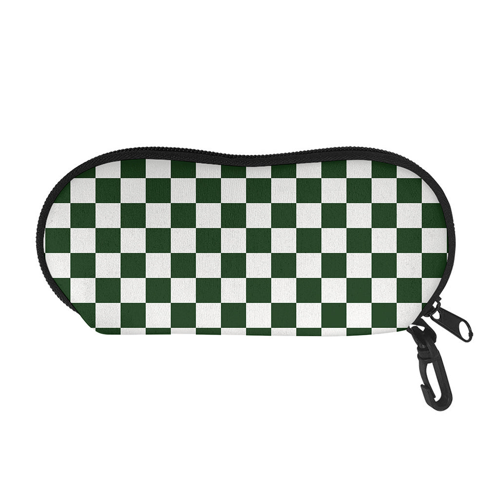 Forest Green And White Checkered Print Glasses Case