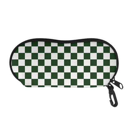 Forest Green And White Checkered Print Glasses Case