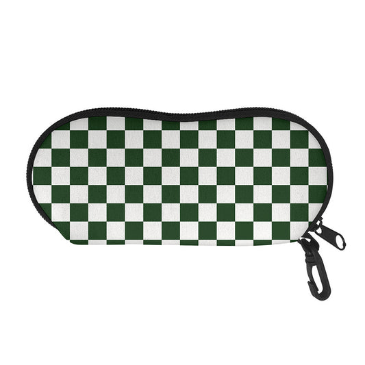 Forest Green And White Checkered Print Glasses Case