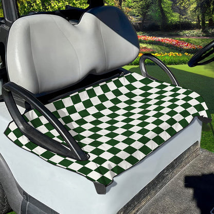 Forest Green And White Checkered Print Golf Cart Seat Cover