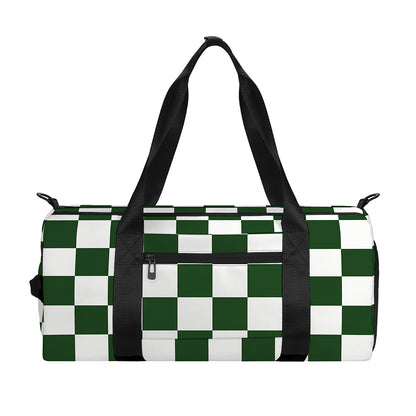 Forest Green And White Checkered Print Gym Bag