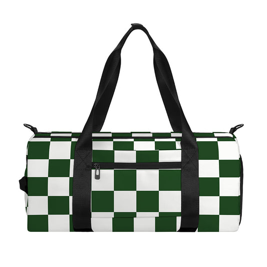 Forest Green And White Checkered Print Gym Bag