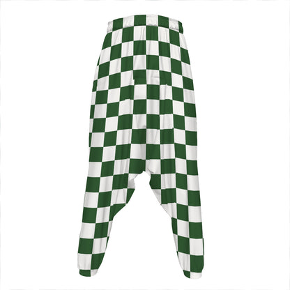 Forest Green And White Checkered Print Hammer Pants
