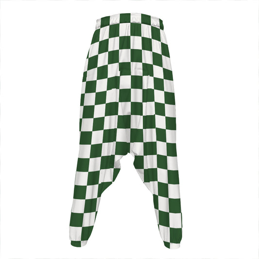 Forest Green And White Checkered Print Hammer Pants