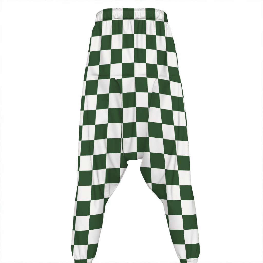 Forest Green And White Checkered Print Hammer Pants
