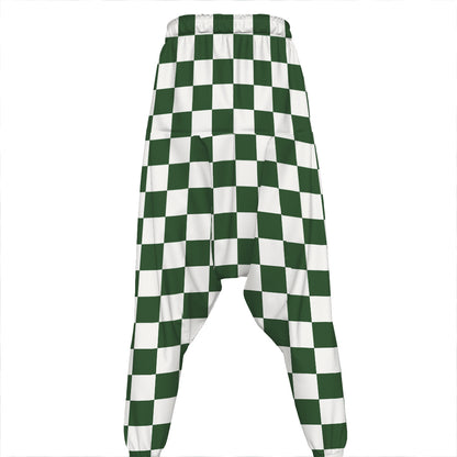 Forest Green And White Checkered Print Hammer Pants