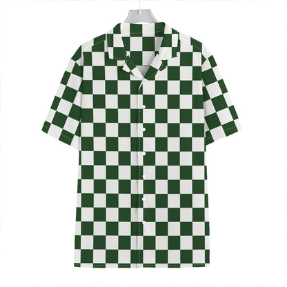 Forest Green And White Checkered Print Hawaiian Shirt