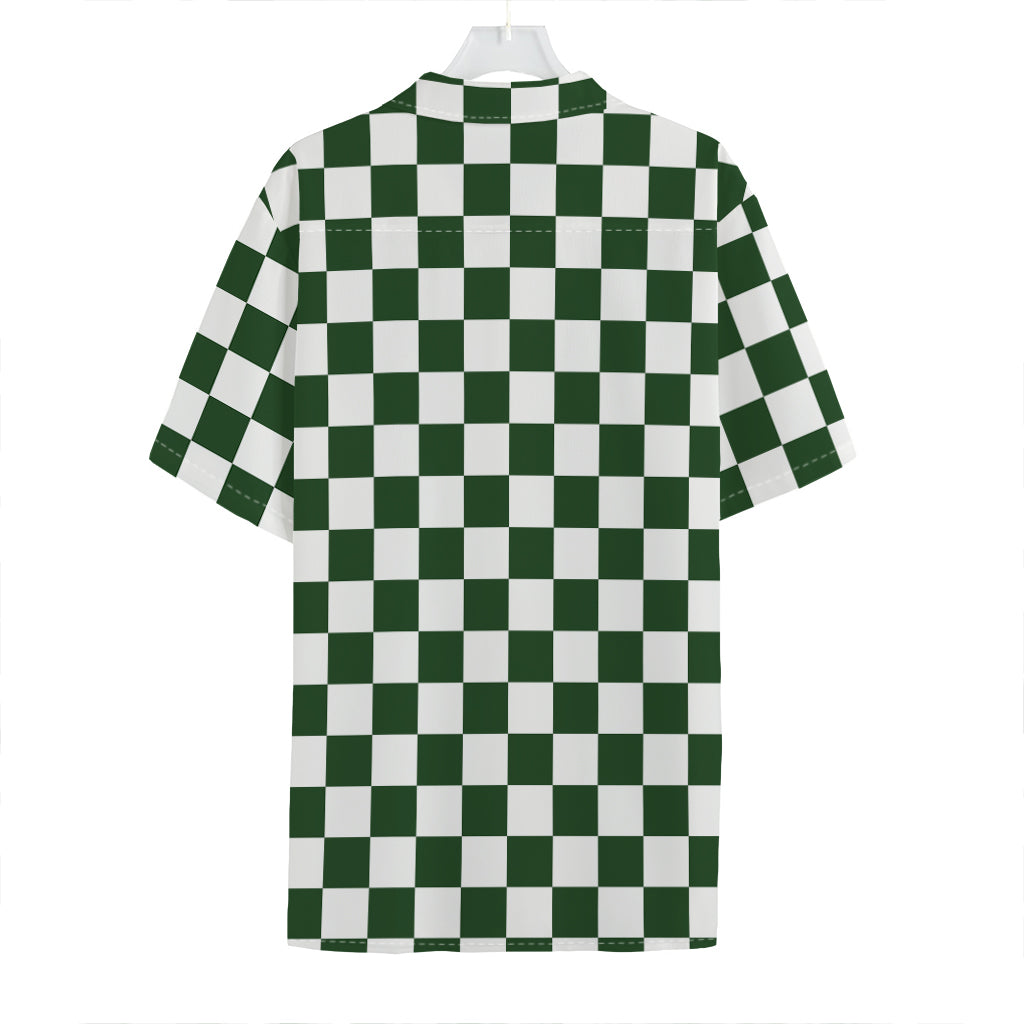 Forest Green And White Checkered Print Hawaiian Shirt