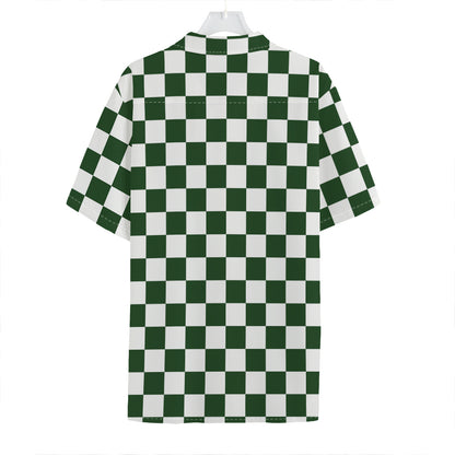 Forest Green And White Checkered Print Hawaiian Shirt