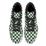 Forest Green And White Checkered Print High Top Leather Sneakers