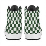 Forest Green And White Checkered Print High Top Leather Sneakers