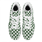 Forest Green And White Checkered Print High Top Leather Sneakers