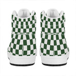 Forest Green And White Checkered Print High Top Leather Sneakers