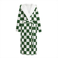 Forest Green And White Checkered Print Hooded Bathrobe