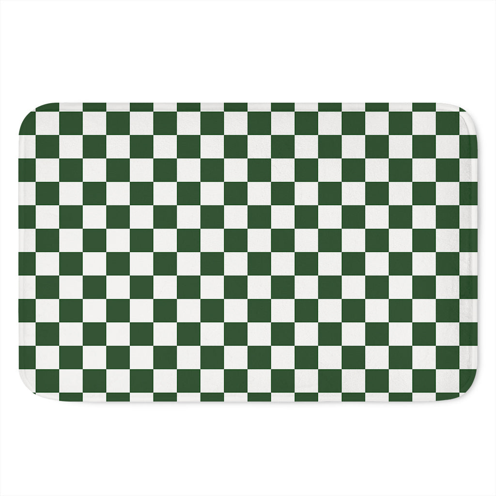 Forest Green And White Checkered Print Indoor Door Mat