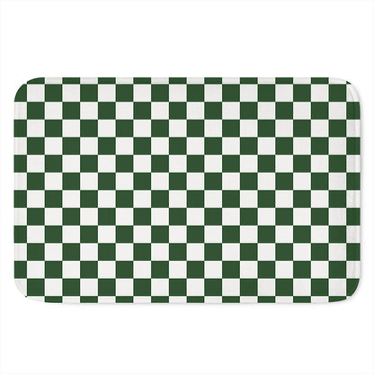 Forest Green And White Checkered Print Indoor Door Mat
