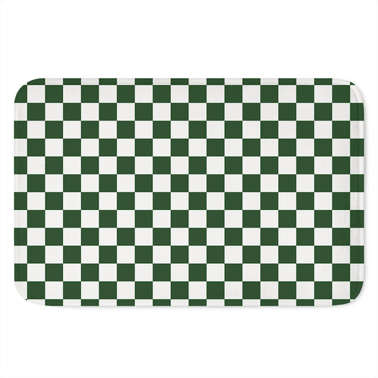 Forest Green And White Checkered Print Indoor Door Mat