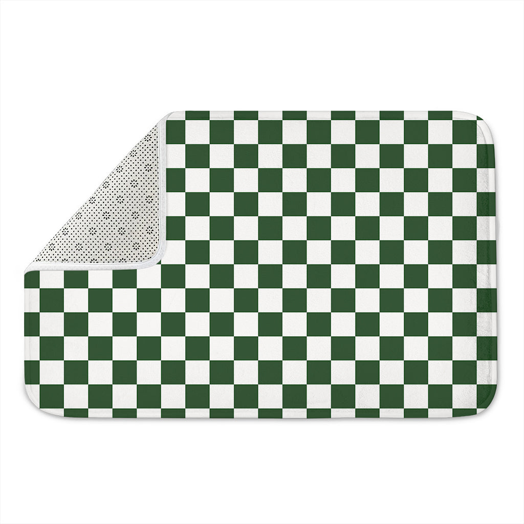 Forest Green And White Checkered Print Indoor Door Mat