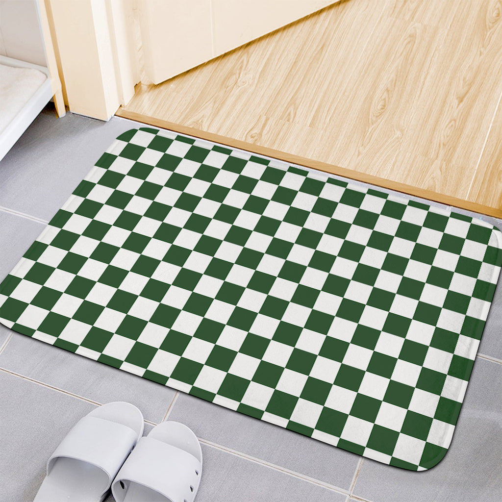 Forest Green And White Checkered Print Indoor Door Mat