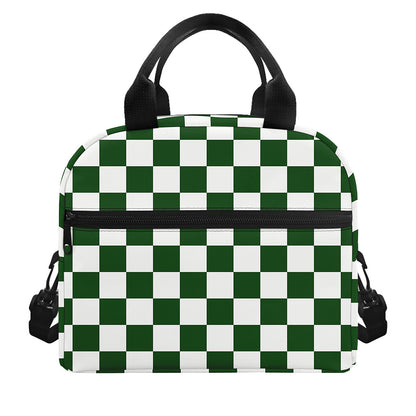Forest Green And White Checkered Print Insulated Lunch Bag