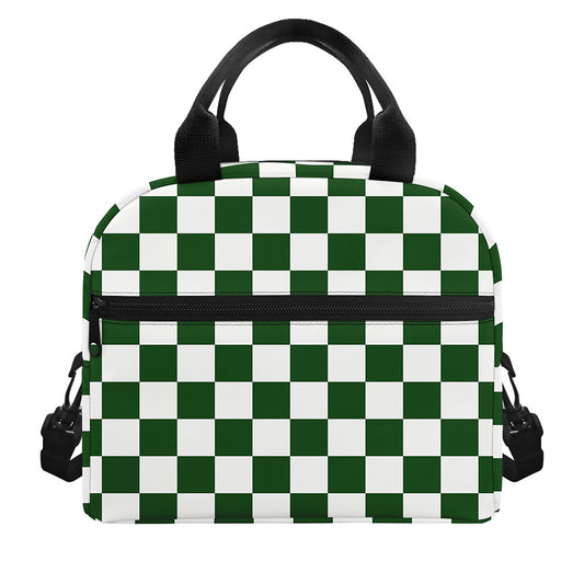 Forest Green And White Checkered Print Insulated Lunch Bag