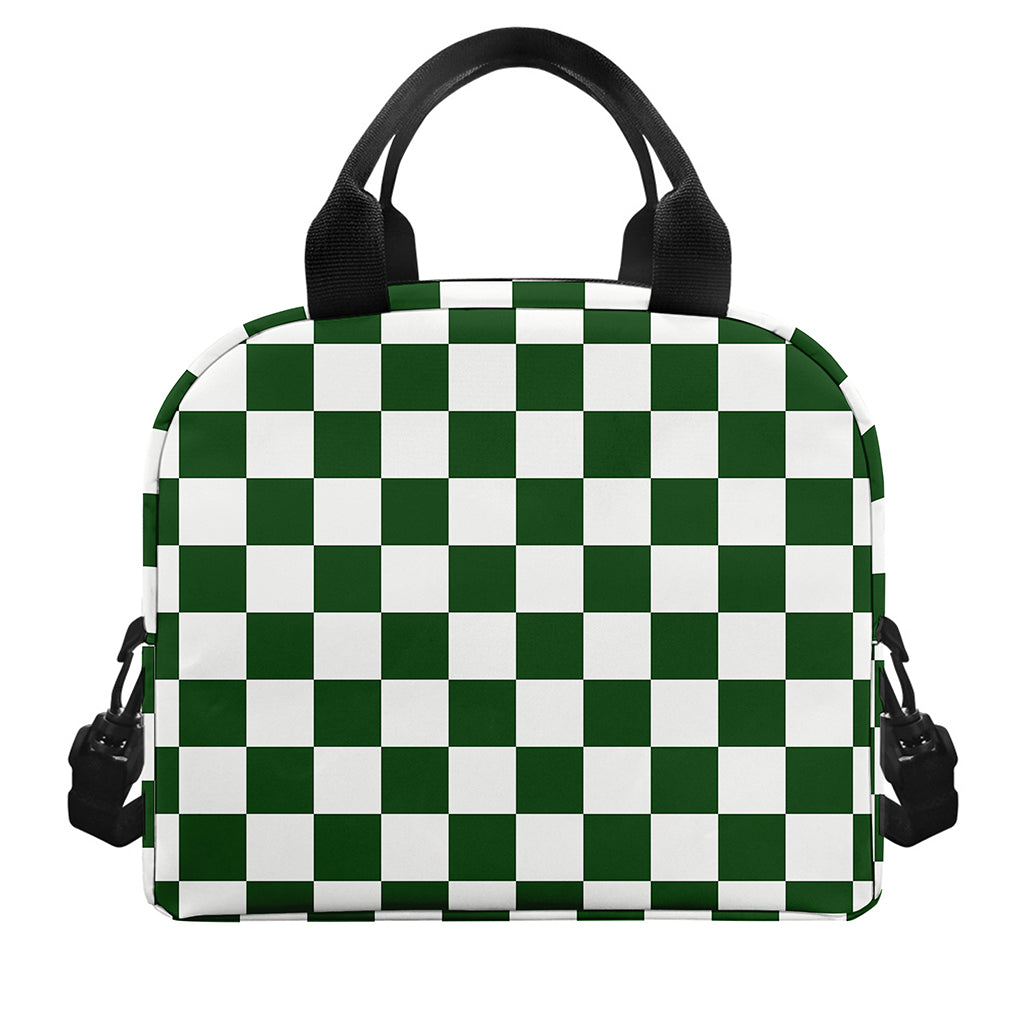 Forest Green And White Checkered Print Insulated Lunch Bag