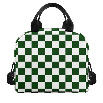 Forest Green And White Checkered Print Insulated Lunch Bag