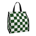 Forest Green And White Checkered Print Insulated Lunch Tote