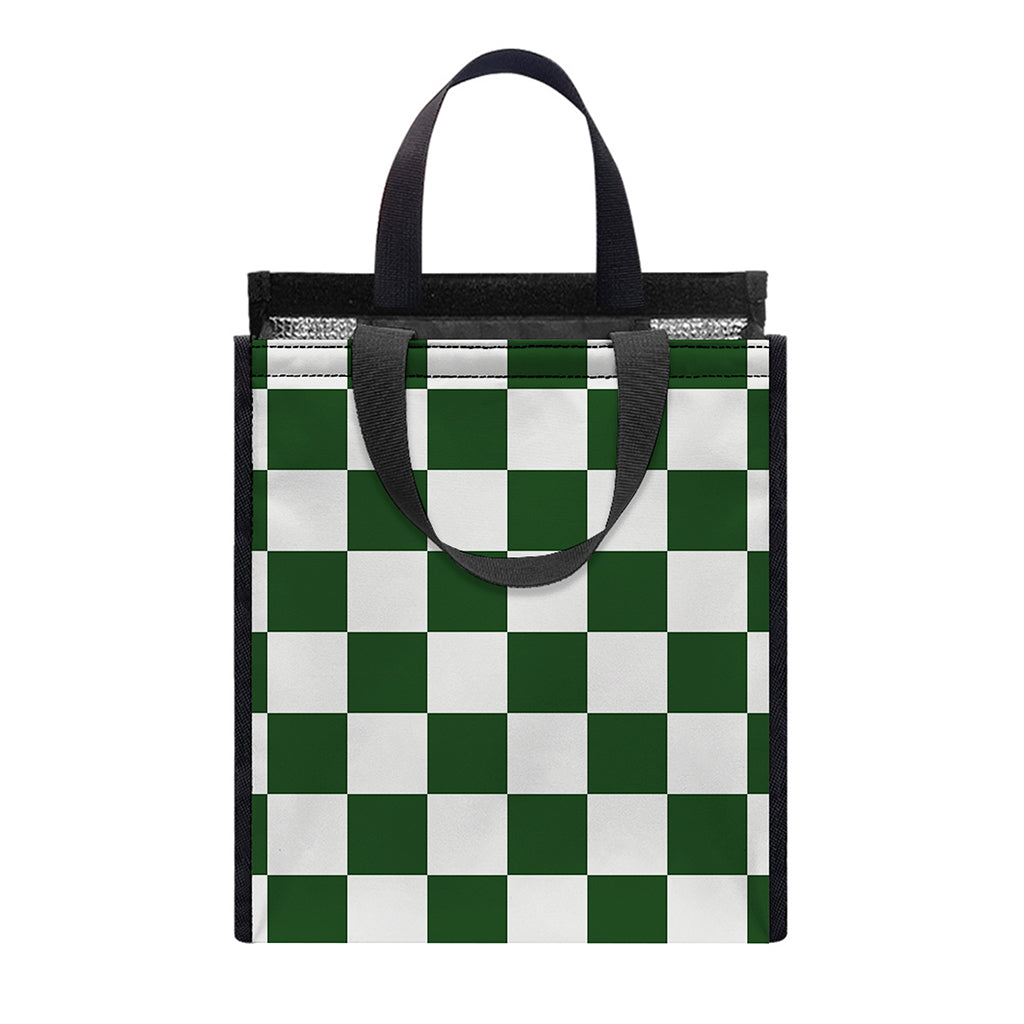 Forest Green And White Checkered Print Insulated Lunch Tote