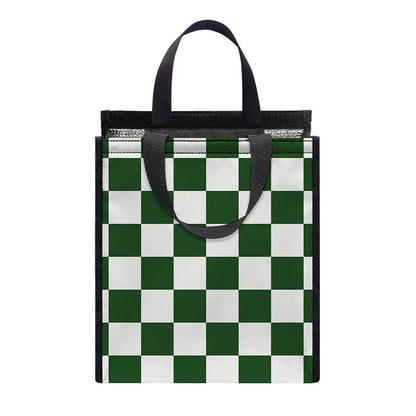 Forest Green And White Checkered Print Insulated Lunch Tote