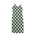 Forest Green And White Checkered Print Jersey Midi Cami Dress