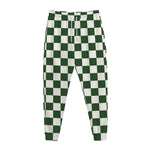 Forest Green And White Checkered Print Jogger Pants