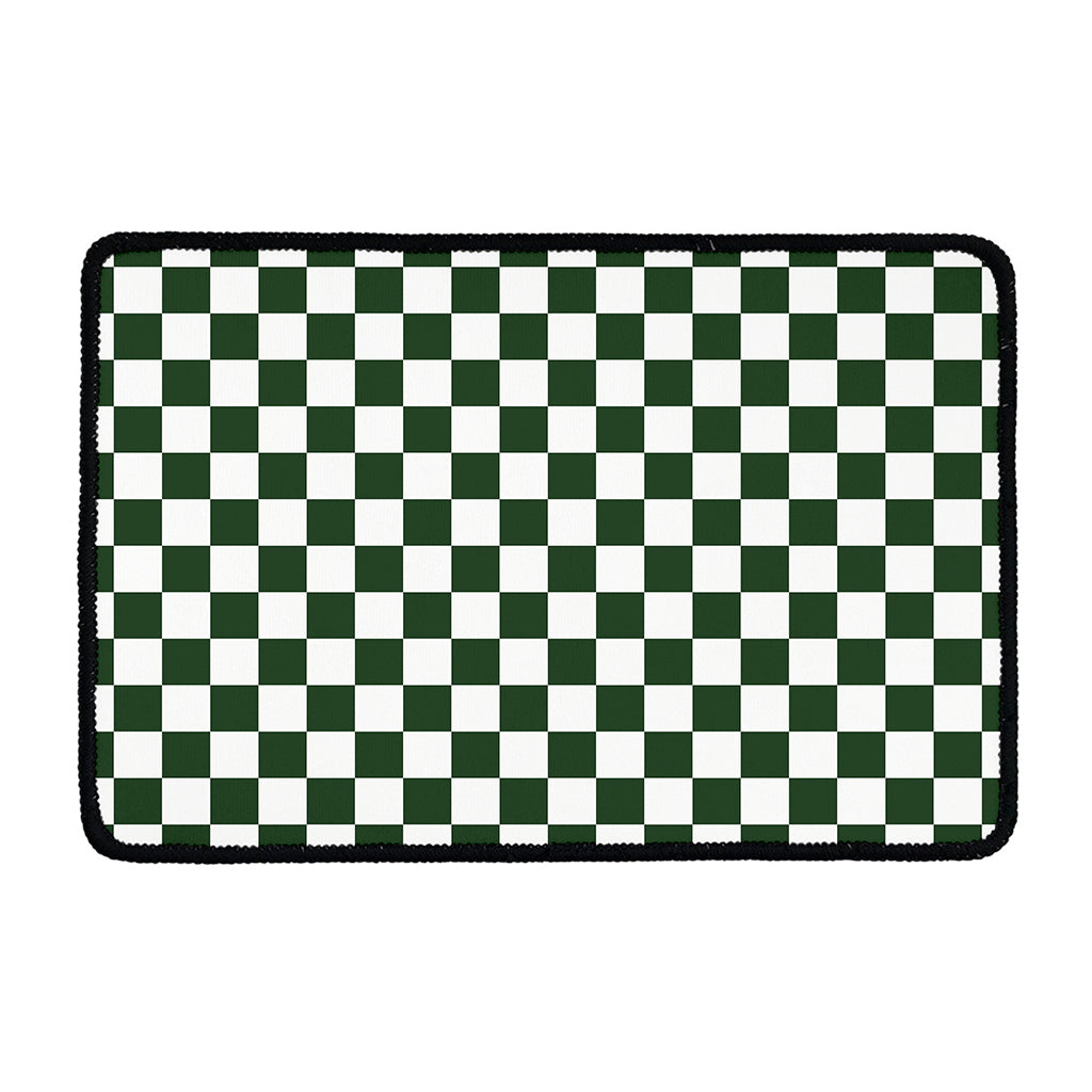 Forest Green And White Checkered Print Kitchen Mat