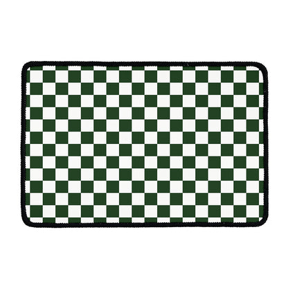 Forest Green And White Checkered Print Kitchen Mat