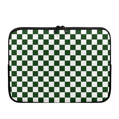 Forest Green And White Checkered Print Laptop Sleeve