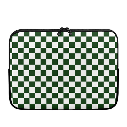 Forest Green And White Checkered Print Laptop Sleeve
