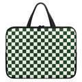Forest Green And White Checkered Print Laptop Sleeve With Handle