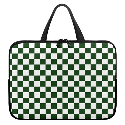 Forest Green And White Checkered Print Laptop Sleeve With Handle