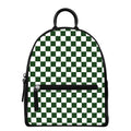 Forest Green And White Checkered Print Leather Backpack