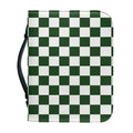 Forest Green And White Checkered Print Leather Bible Cover