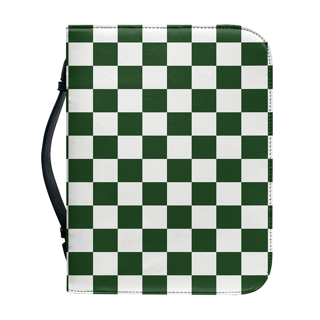 Forest Green And White Checkered Print Leather Bible Cover