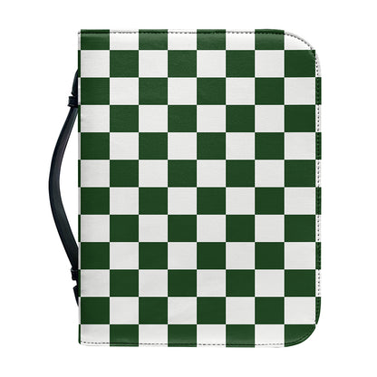Forest Green And White Checkered Print Leather Bible Cover