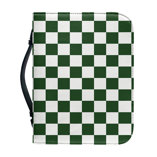 Forest Green And White Checkered Print Leather Bible Cover